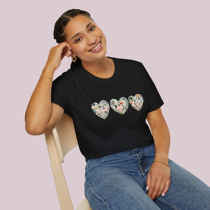 Boho Wildflower Hearts Graphic T-Shirt