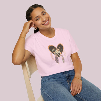 Boho Feathered Heart Graphic T-Shirt