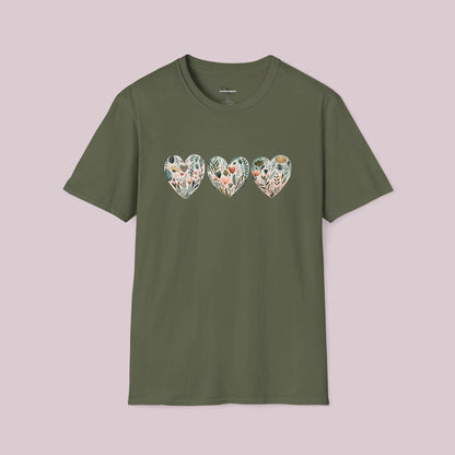 Boho Wildflower Hearts Graphic T-Shirt