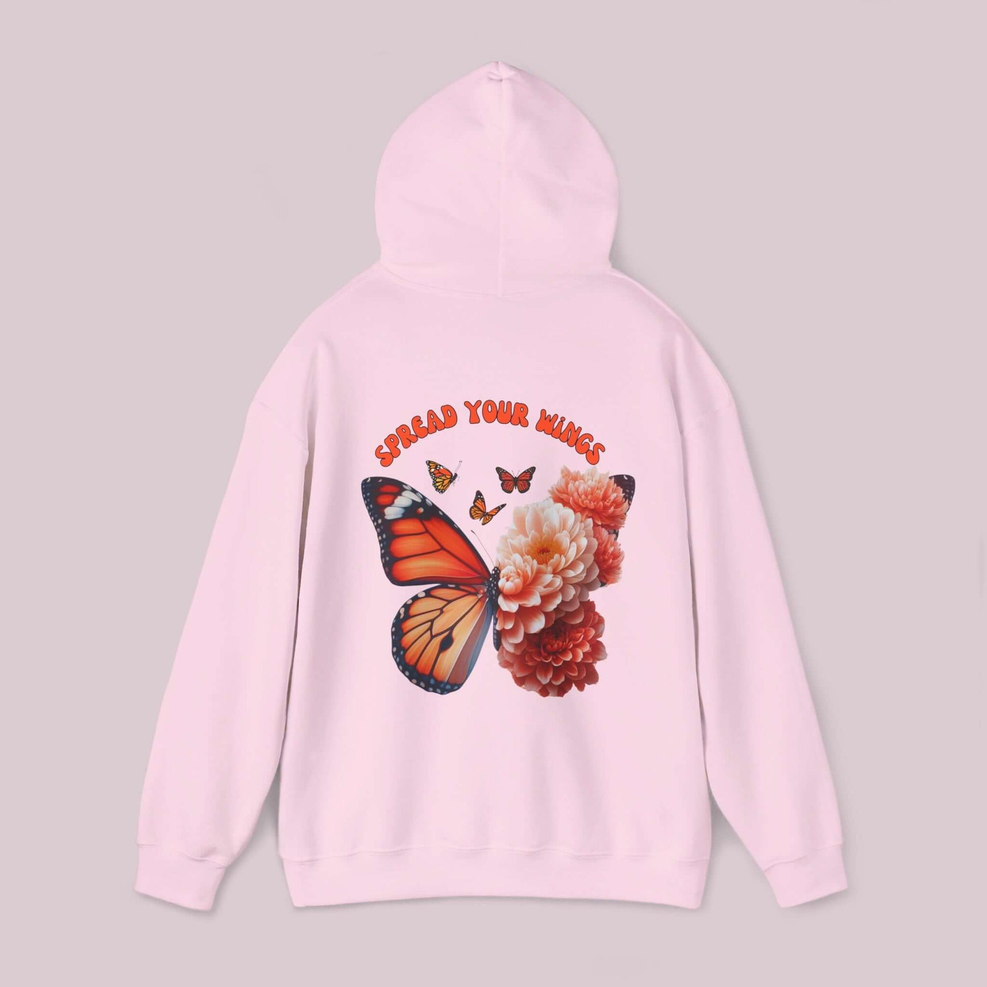 "Pink 'Spread Your Wings' Hoodie with Butterfly and Flowers Design"