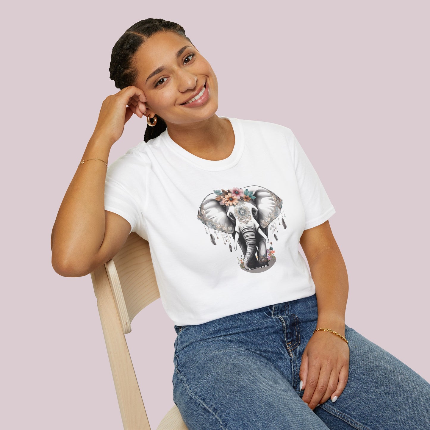 Boho White Elephant Graphic T-Shirt