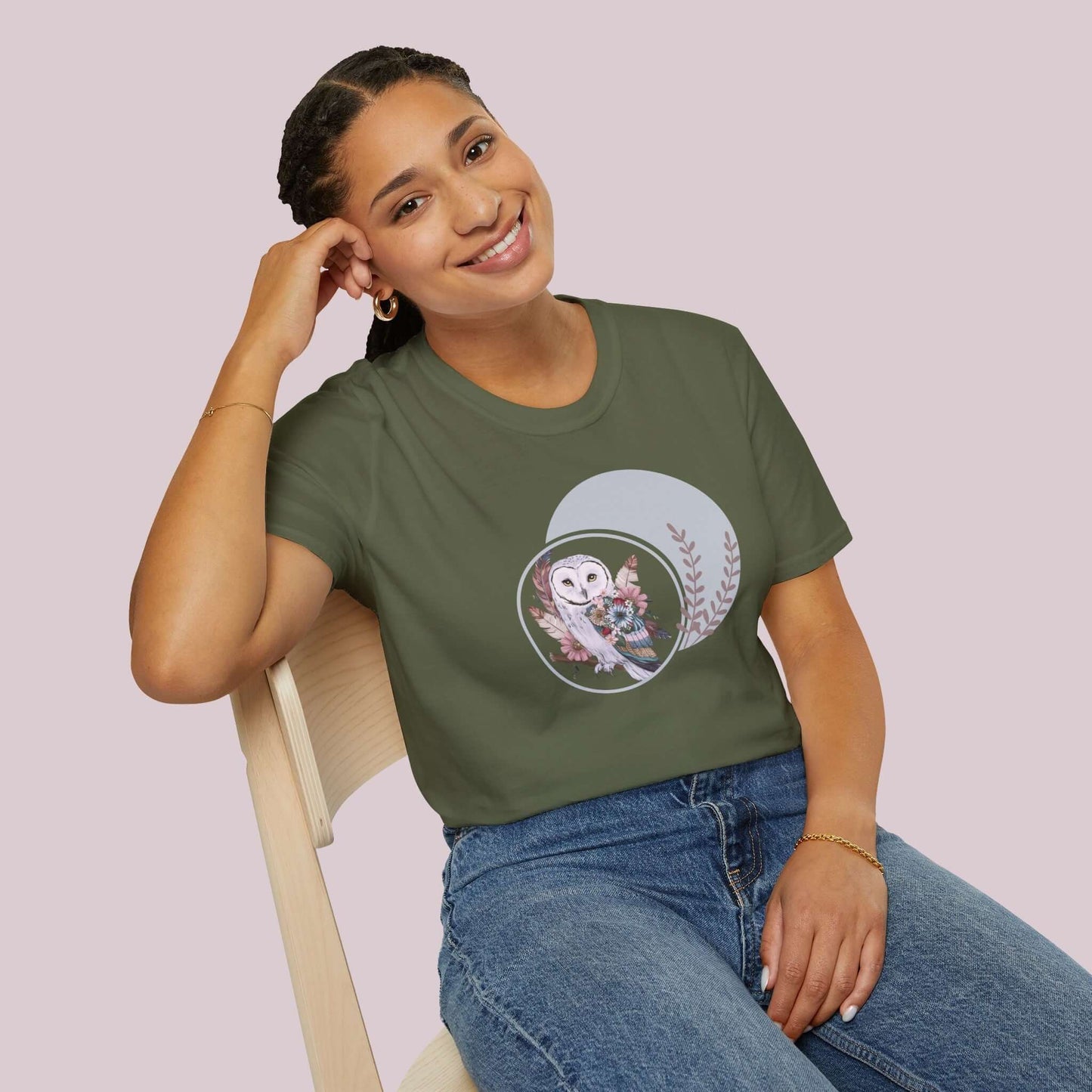 Boho Moonlight Owl Graphic T-Shirt