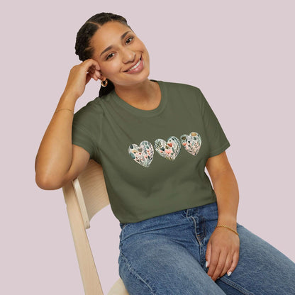 Boho Wildflower Hearts Graphic T-Shirt