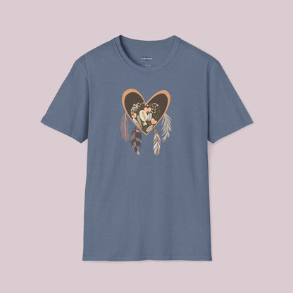 Boho Feathered Heart Graphic T-Shirt