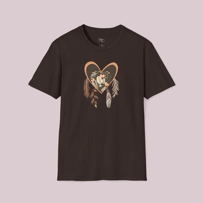 Boho Feathered Heart Graphic T-Shirt