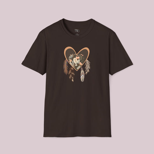 Boho Feathered Heart Graphic T-Shirt