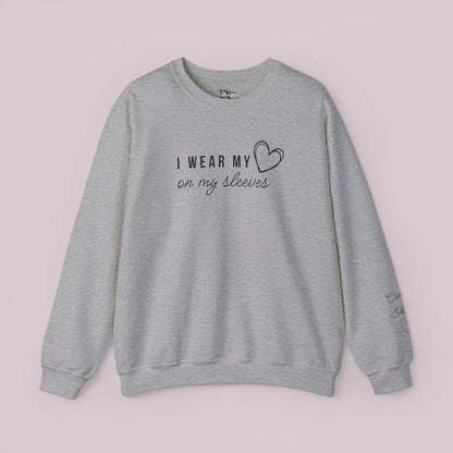 "I Wear my Heart on my Sleeves" Sweatshirt with Customized Kid Names