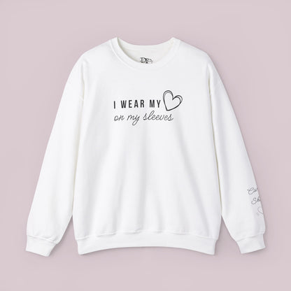 "I Wear my Heart on my Sleeves" Sweatshirt with Customized Kid Names