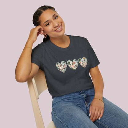 Boho Wildflower Hearts Graphic T-Shirt