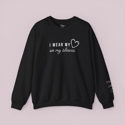 "I Wear my Heart on my Sleeves" Sweatshirt with Customized Kid Names