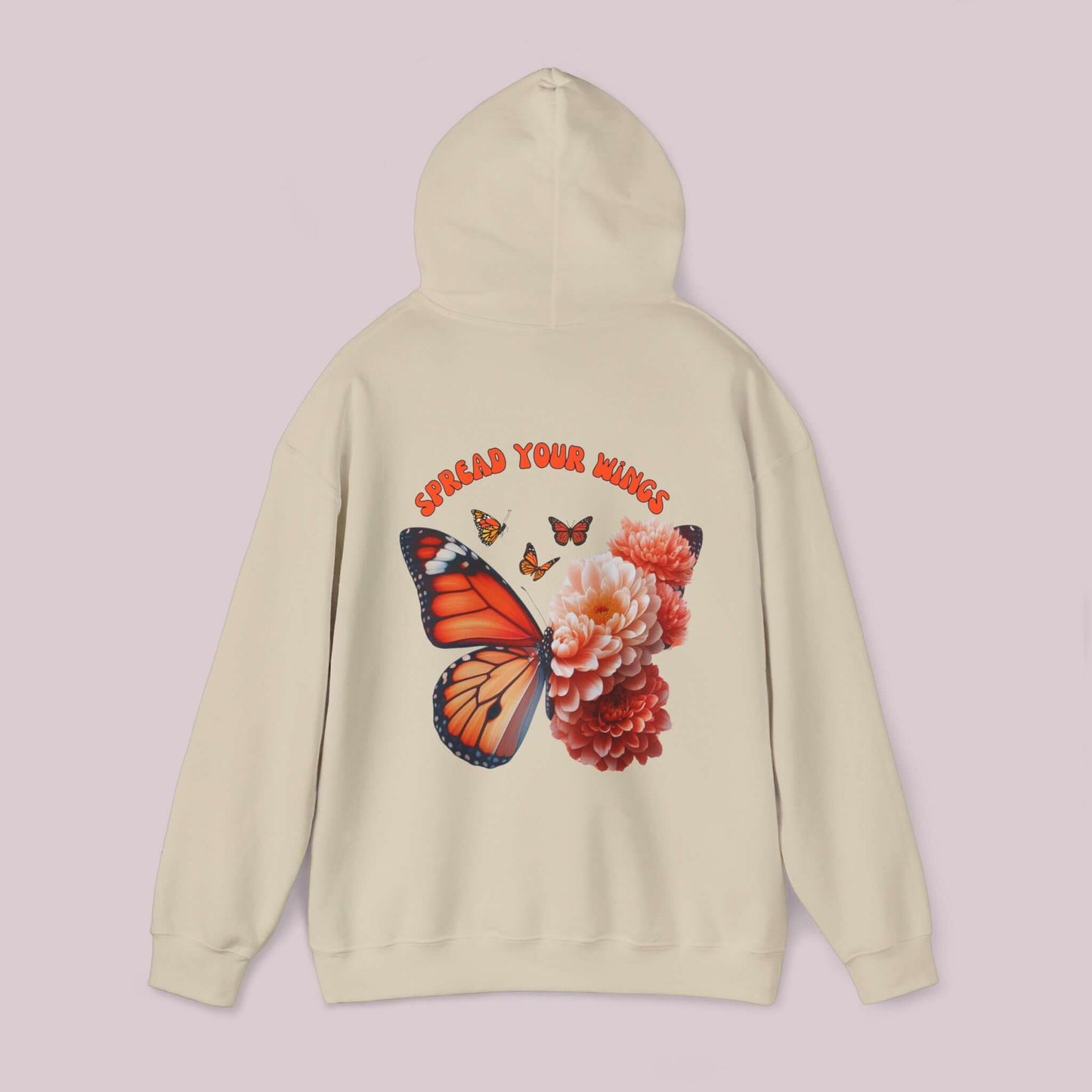 "Spread Your Wings Butterfly and Flowers Hoodie with vibrant design of butterflies and flowers on soft, high-quality fabric"