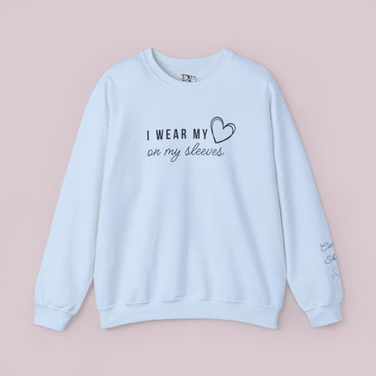 "I Wear my Heart on my Sleeves" Sweatshirt with Customized Kid Names