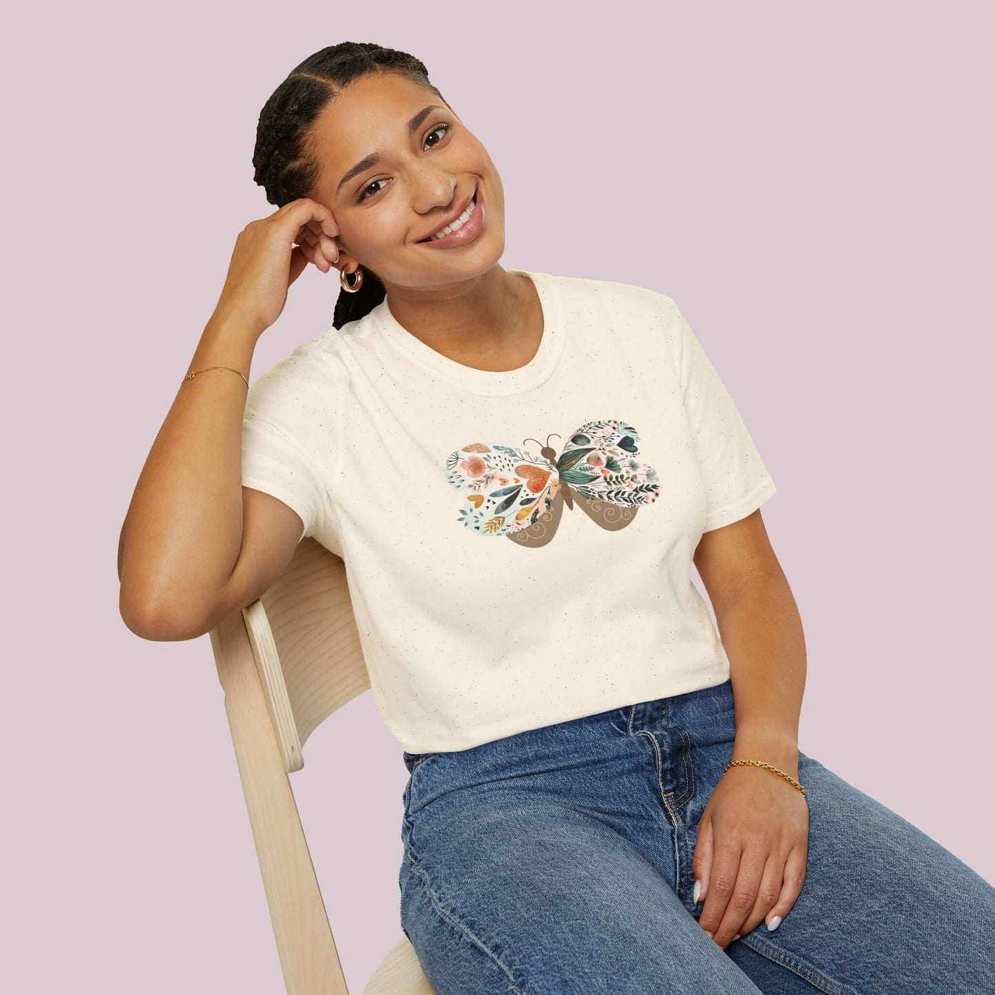 Boho Wildflower Butterfly Graphic T-Shirt