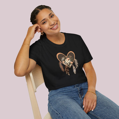 Boho Feathered Heart Graphic T-Shirt