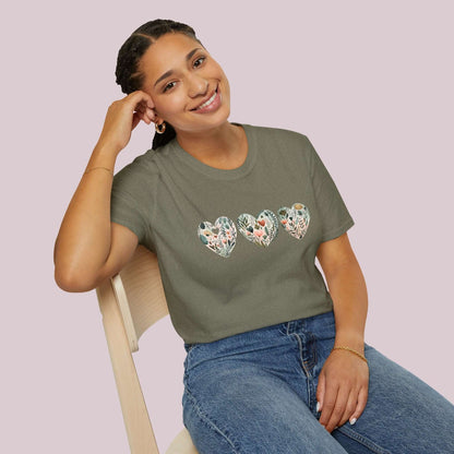 Boho Wildflower Hearts Graphic T-Shirt