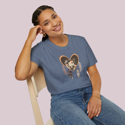 Boho Feathered Heart Graphic T-Shirt