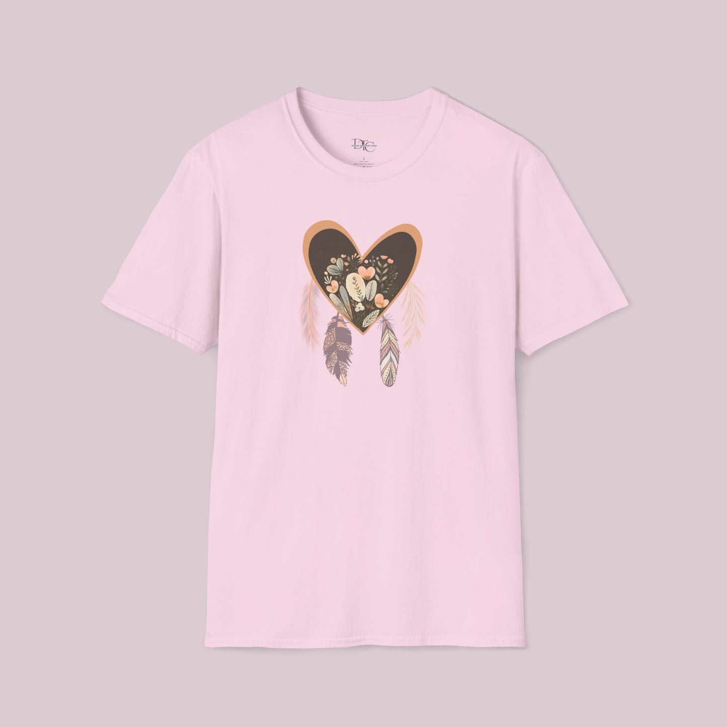 Boho Feathered Heart Graphic T-Shirt