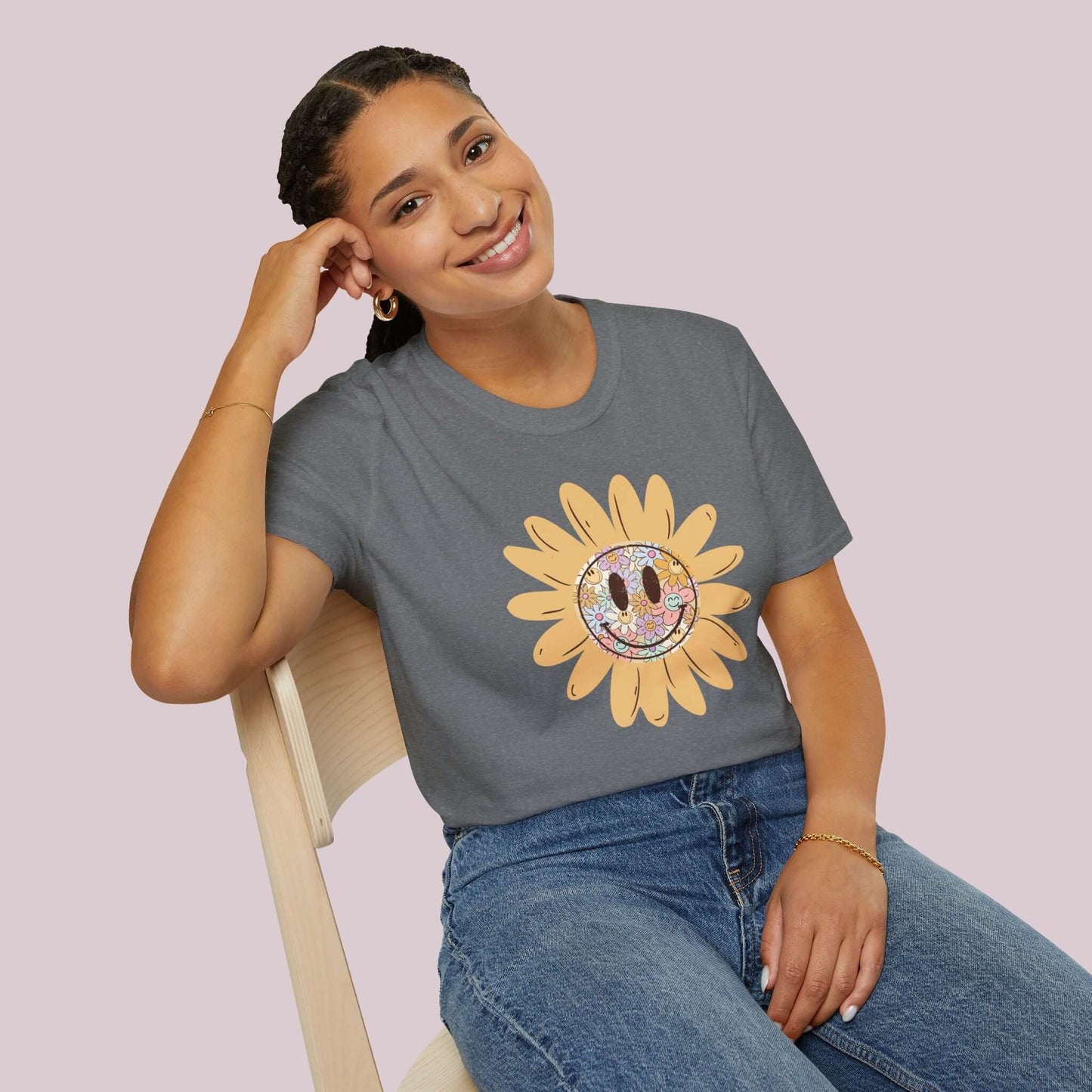 Boho Smiling Daisy Graphic T-Shirt