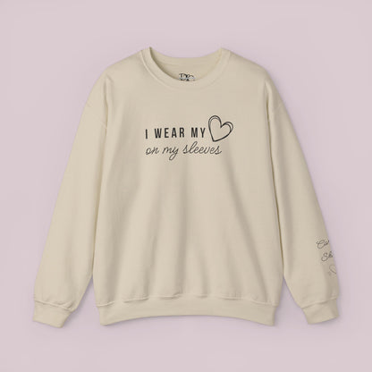 "I Wear my Heart on my Sleeves" Sweatshirt with Customized Kid Names