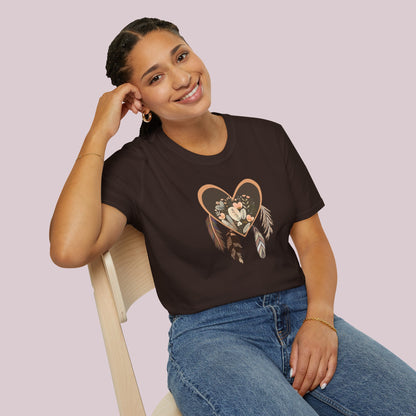 Boho Feathered Heart Graphic T-Shirt