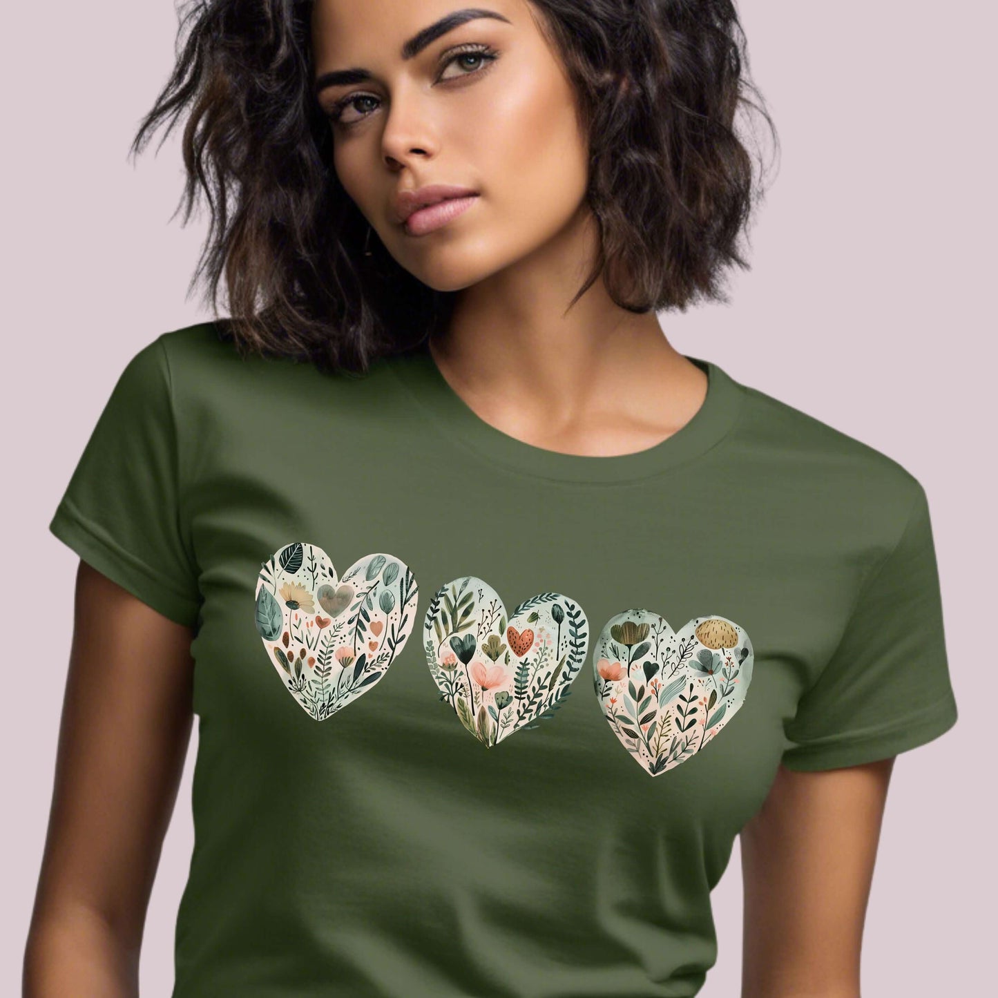 Boho Wildflower Hearts Graphic T-Shirt