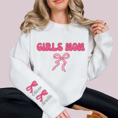 Sudadera personalizada Girls Mom con nombres de niños en la manga