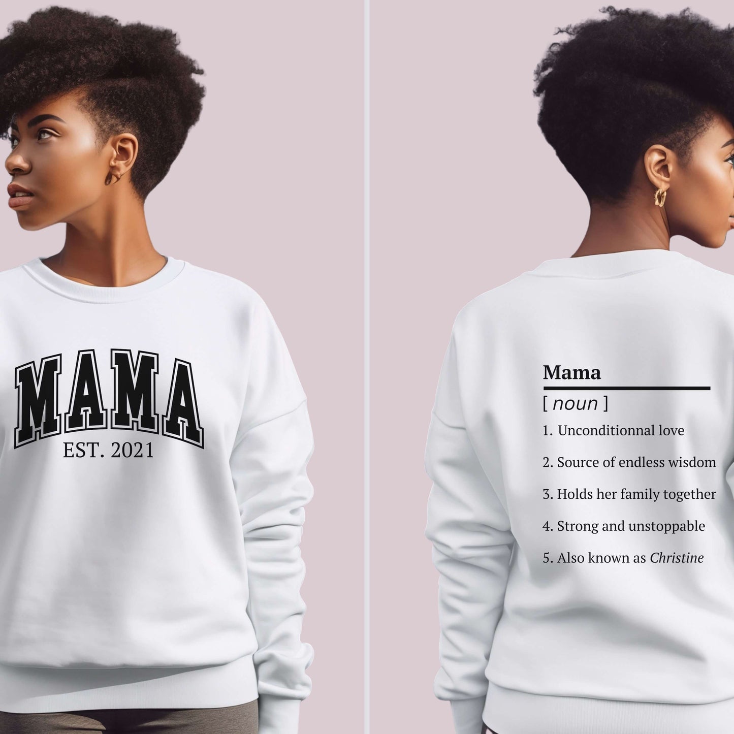 Sudadera Mama personalizada con definición de nombre personalizada en la parte posterior