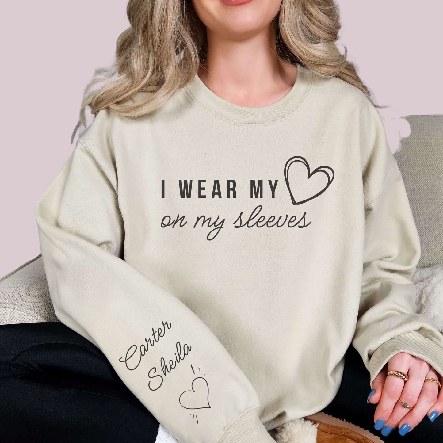 "I Wear my Heart on my Sleeves" Sweatshirt with Customized Kid Names